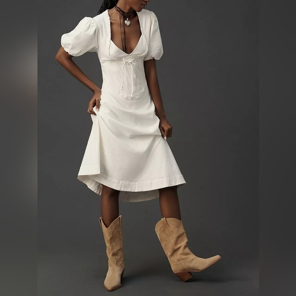 Anthropologie Dresses & Skirts - Anthropologie Complete The Look Maeve Puff-Sleeve Corset Linen Midi Dres…
